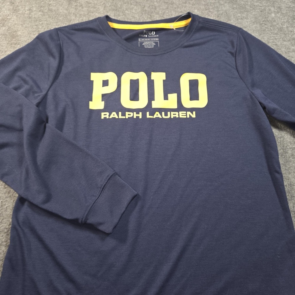 Polo Ralph Lauren Pajama Top Boys 12-13 Years Blue Long Sleeve Logo Sleepwear